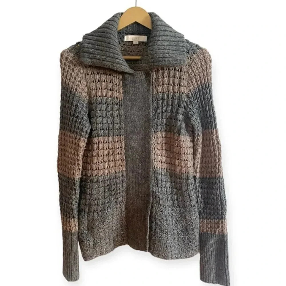 Ann Taylor LOFT Alpaca Striped Zipper Cardigan